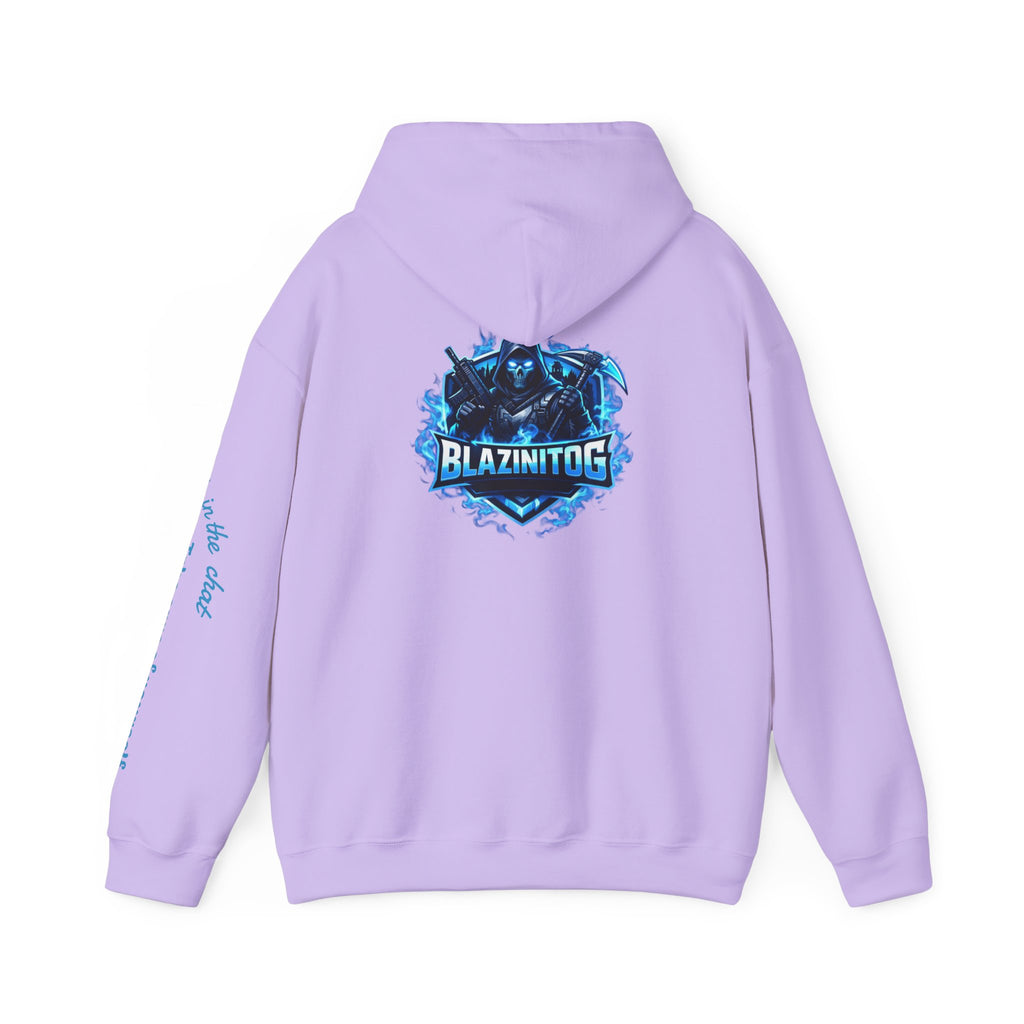 BlazinitOG Logo Hoodie | Blue Gaming Demon Emblem, Sleeve Script
