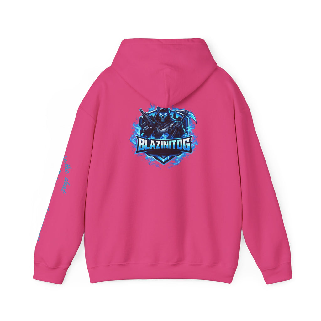 BlazinitOG Logo Hoodie | Blue Gaming Demon Emblem, Sleeve Script