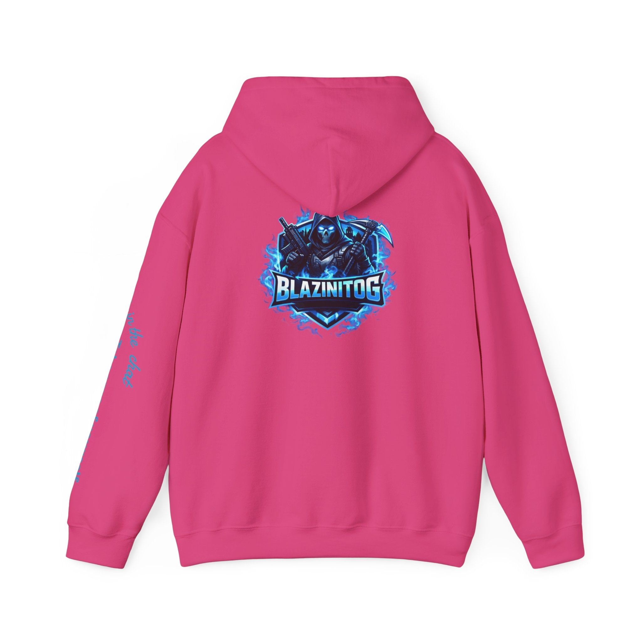 BlazinitOG Logo Hoodie | Blue Gaming Demon Emblem, Sleeve Script