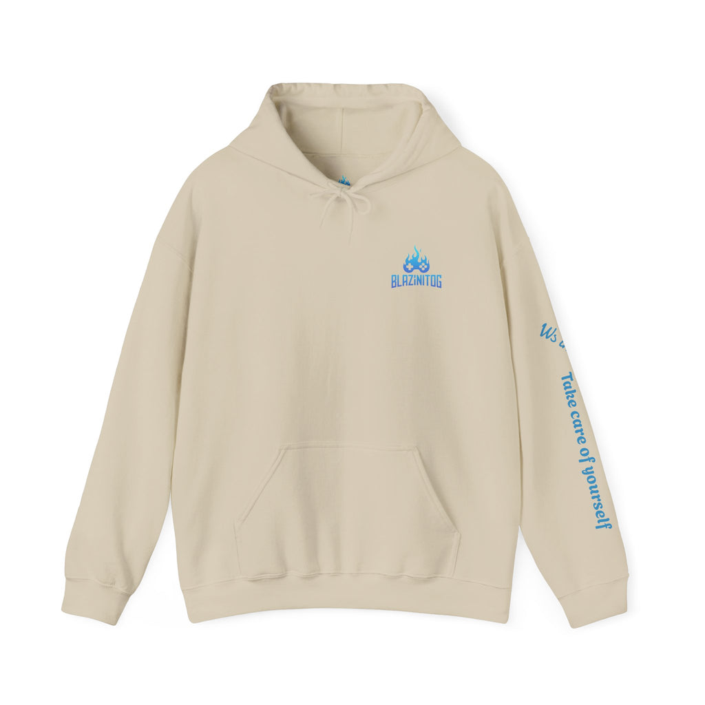 BlazinitOG Logo Hoodie | Blue Gaming Demon Emblem, Sleeve Script