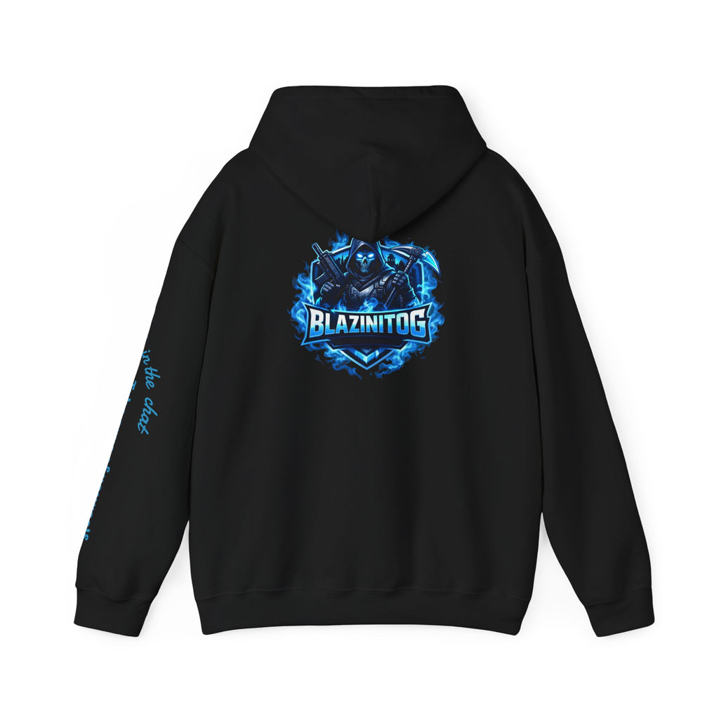 BlazinitOG Logo Hoodie | Blue Gaming Demon Emblem, Sleeve Script