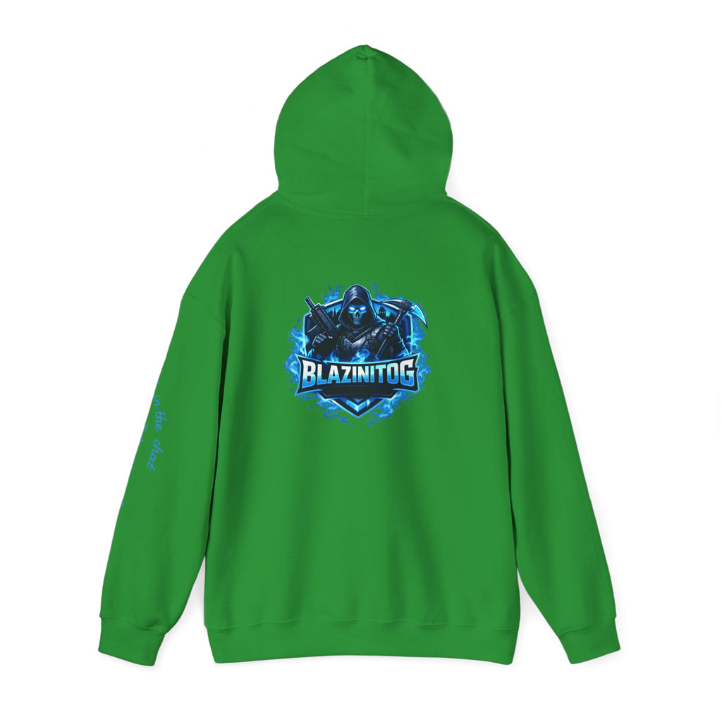 BlazinitOG Logo Hoodie | Blue Gaming Demon Emblem, Sleeve Script