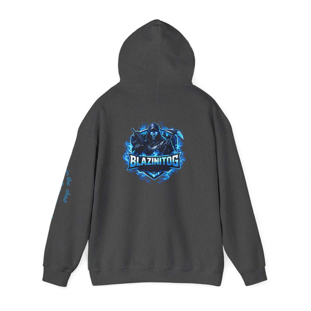 BlazinitOG Logo Hoodie | Blue Gaming Demon Emblem, Sleeve Script
