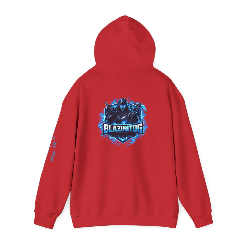 BlazinitOG Logo Hoodie | Blue Gaming Demon Emblem, Sleeve Script