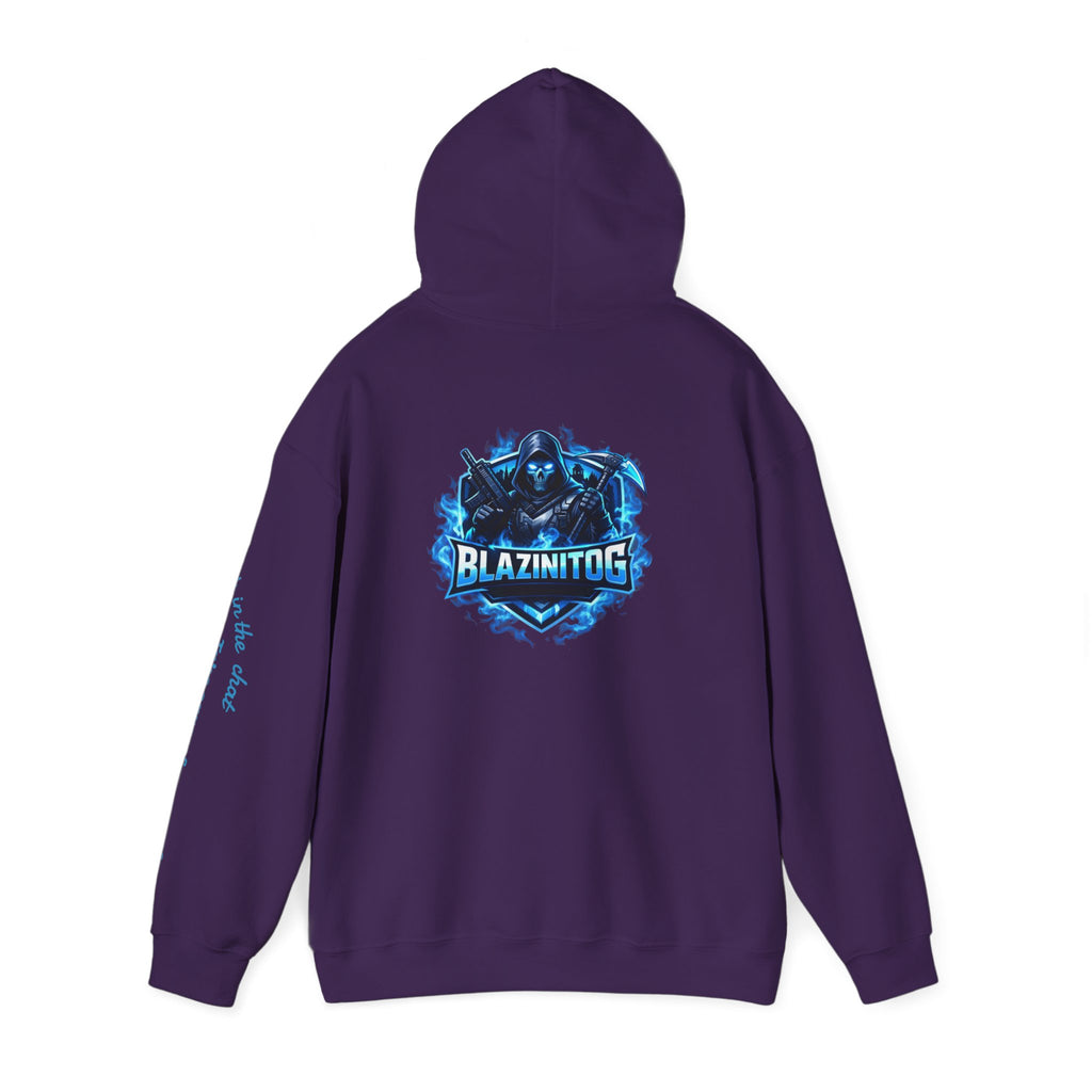BlazinitOG Logo Hoodie | Blue Gaming Demon Emblem, Sleeve Script