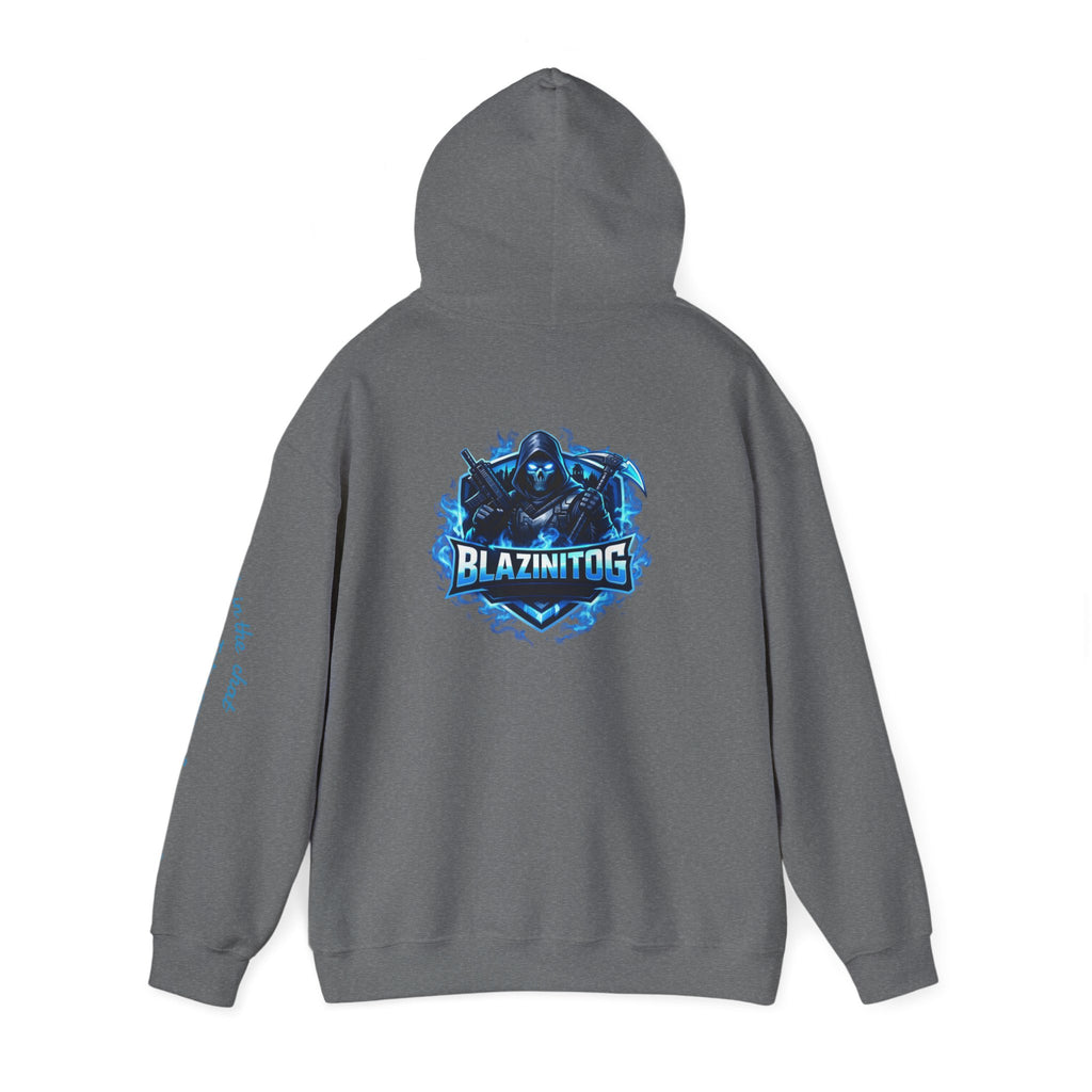 BlazinitOG Logo Hoodie | Blue Gaming Demon Emblem, Sleeve Script