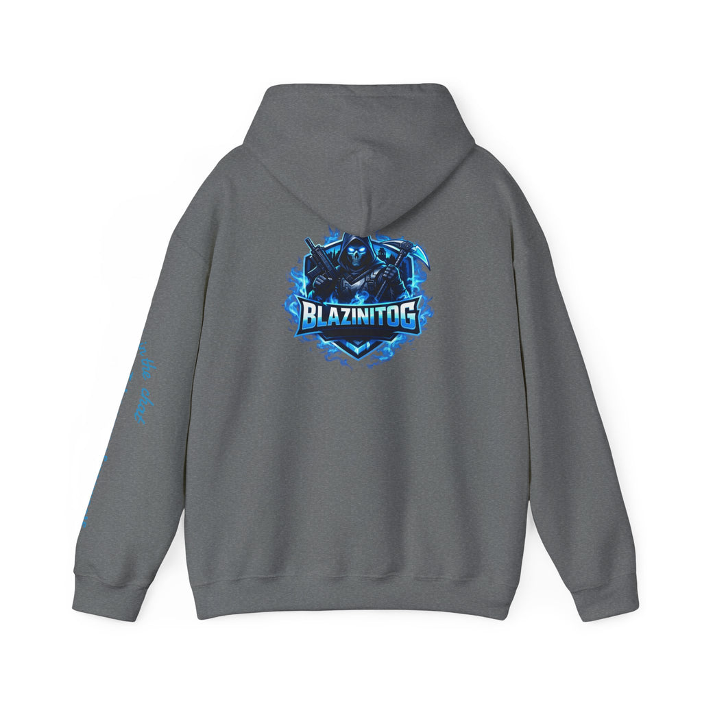 BlazinitOG Logo Hoodie | Blue Gaming Demon Emblem, Sleeve Script