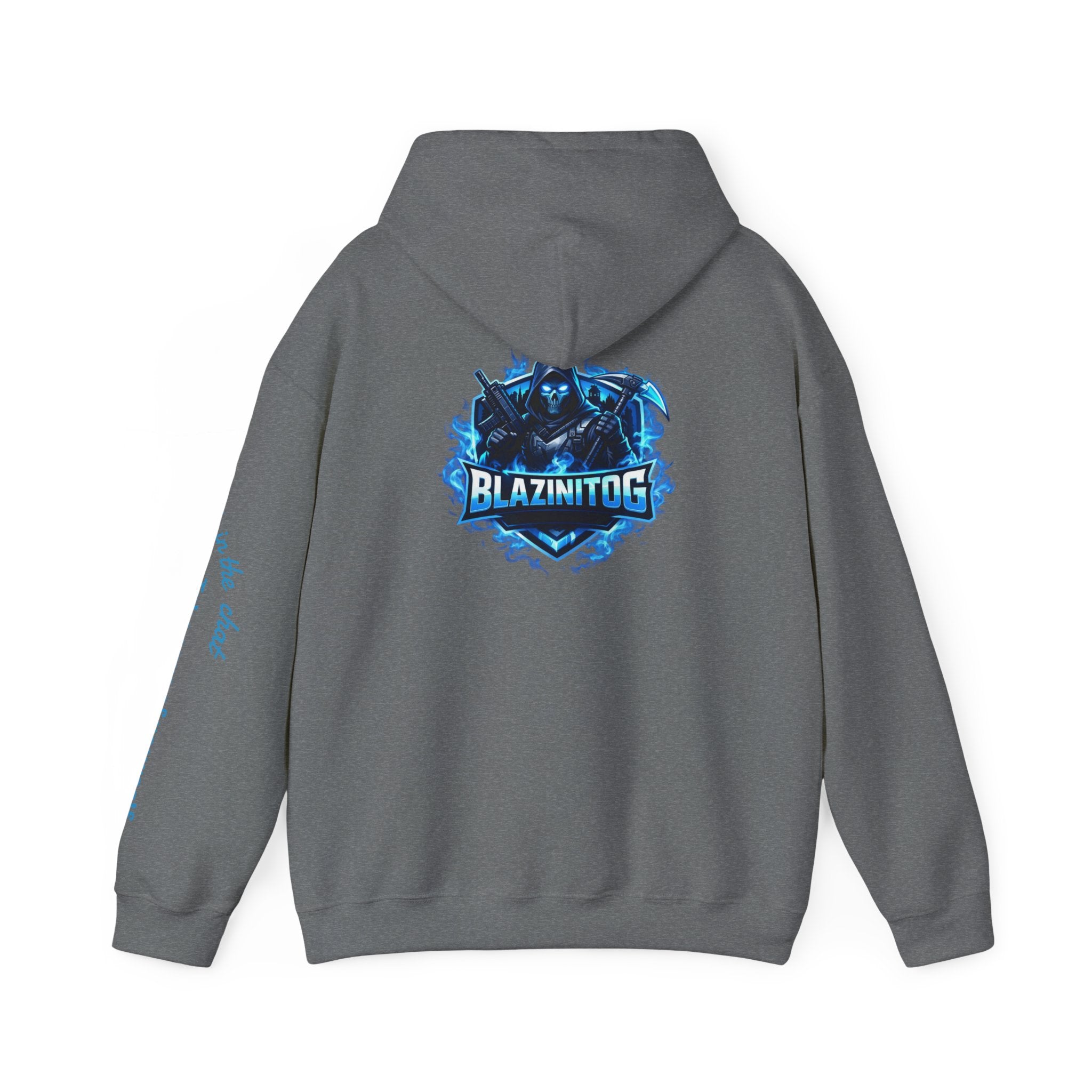 BlazinitOG Logo Hoodie | Blue Gaming Demon Emblem, Sleeve Script