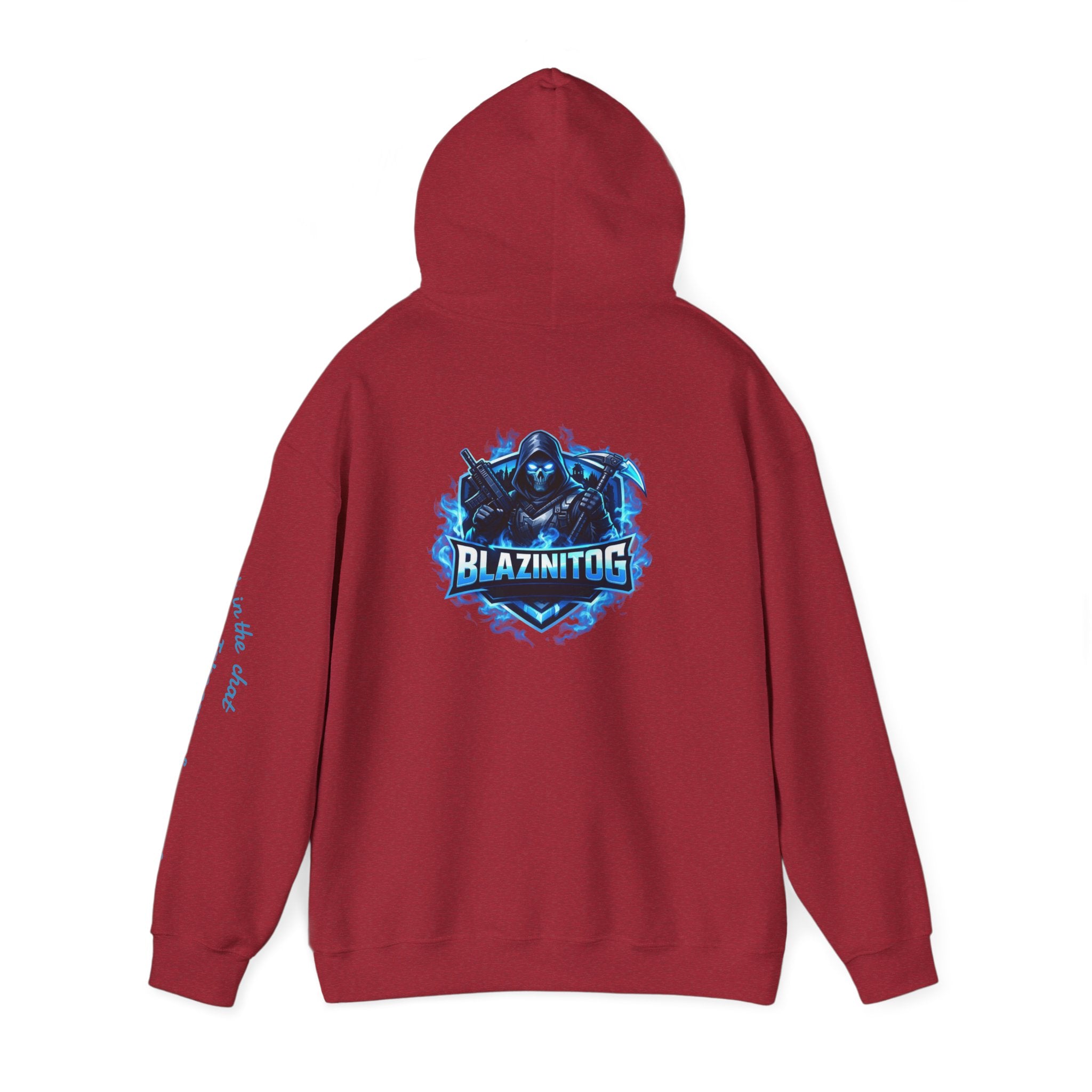 BlazinitOG Logo Hoodie | Blue Gaming Demon Emblem, Sleeve Script