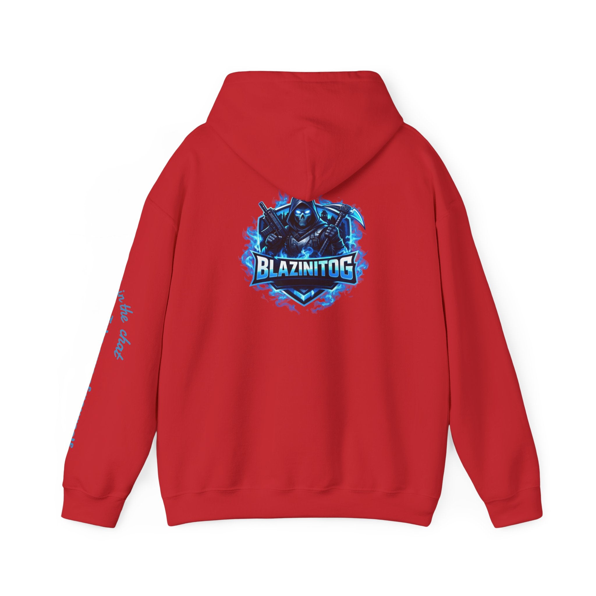BlazinitOG Logo Hoodie | Blue Gaming Demon Emblem, Sleeve Script