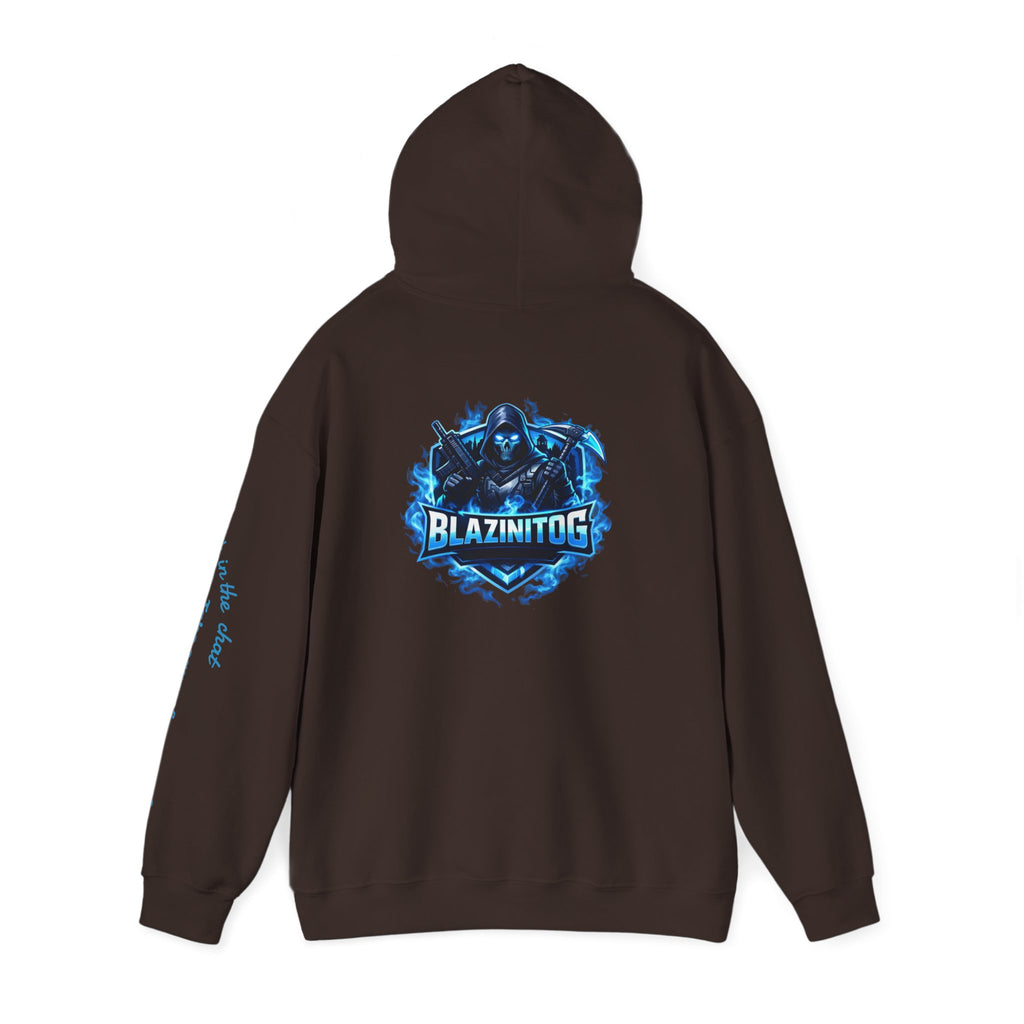 BlazinitOG Logo Hoodie | Blue Gaming Demon Emblem, Sleeve Script