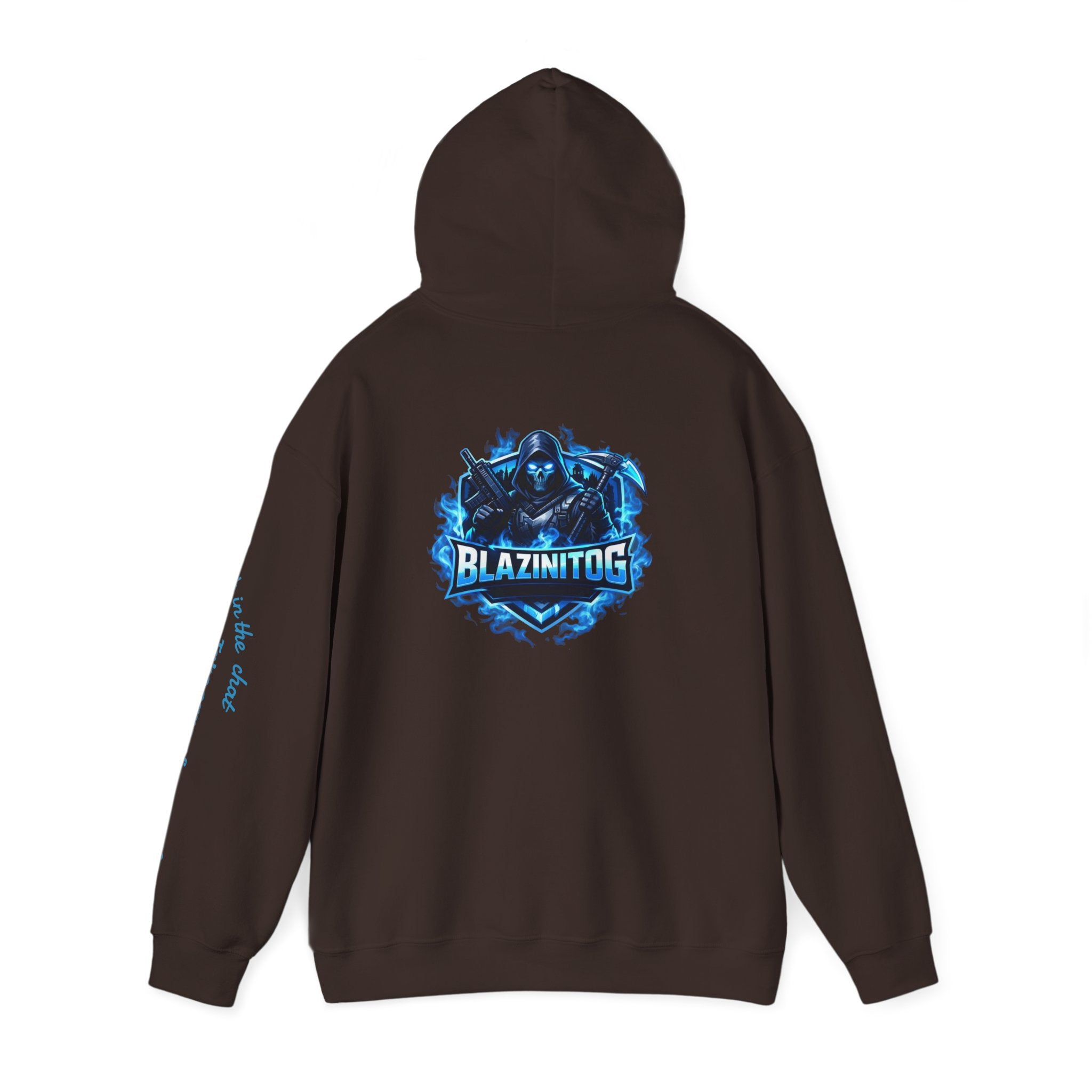 BlazinitOG Logo Hoodie | Blue Gaming Demon Emblem, Sleeve Script