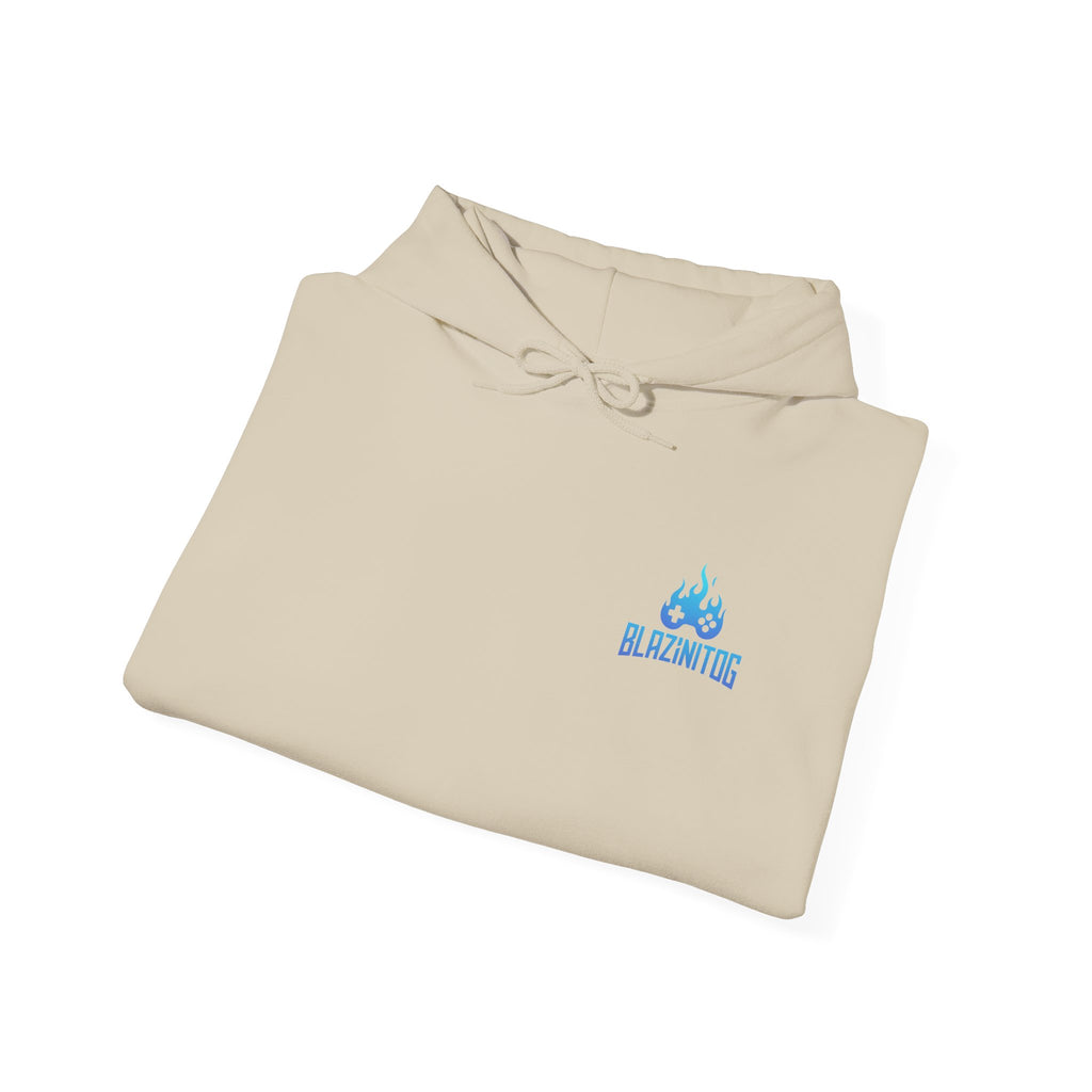 BlazinitOG Logo Hoodie | Blue Gaming Demon Emblem, Sleeve Script