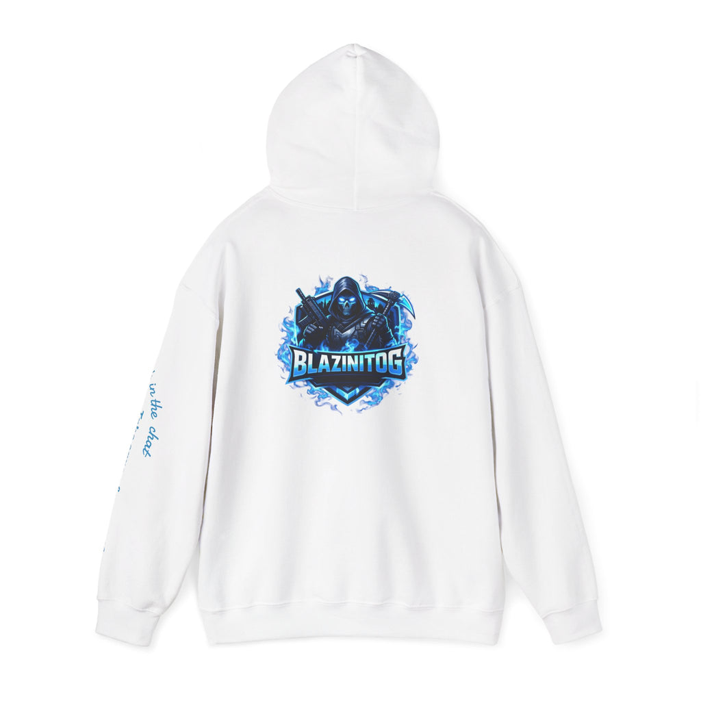 BlazinitOG Logo Hoodie | Blue Gaming Demon Emblem, Sleeve Script