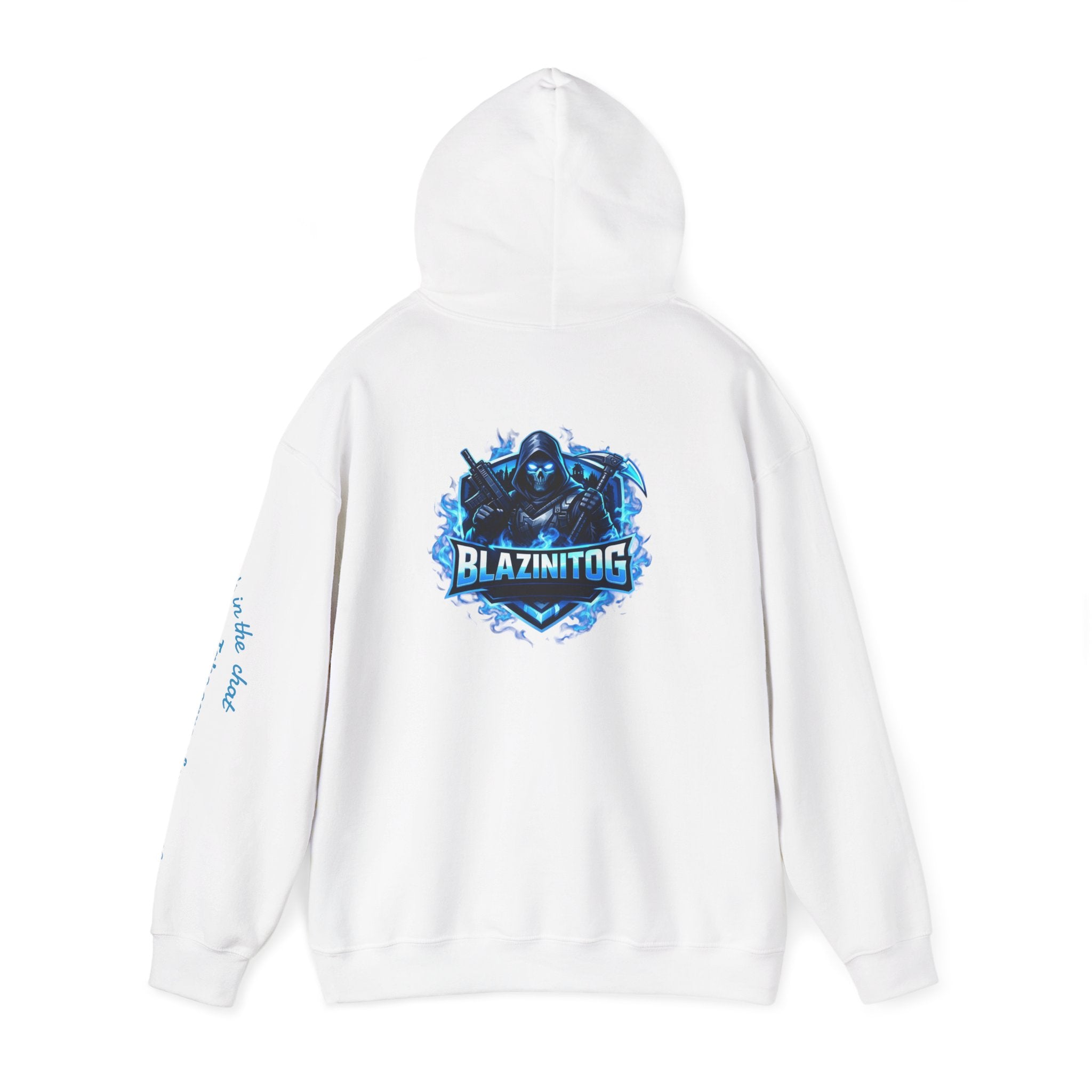 BlazinitOG Logo Hoodie | Blue Gaming Demon Emblem, Sleeve Script