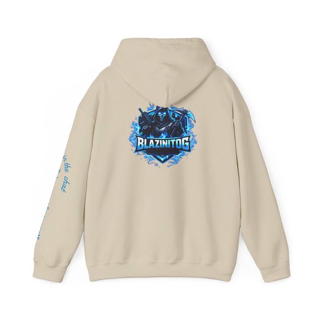BlazinitOG Logo Hoodie | Blue Gaming Demon Emblem, Sleeve Script
