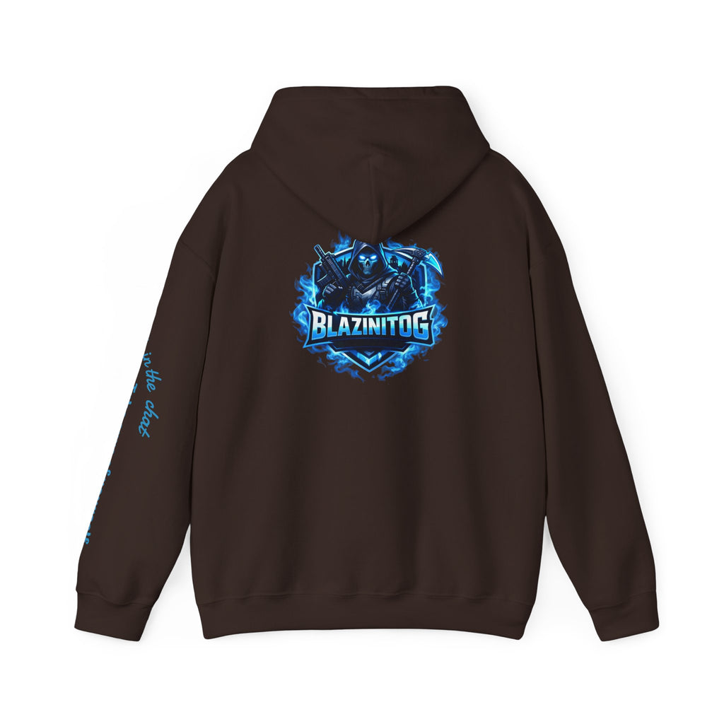 BlazinitOG Logo Hoodie | Blue Gaming Demon Emblem, Sleeve Script