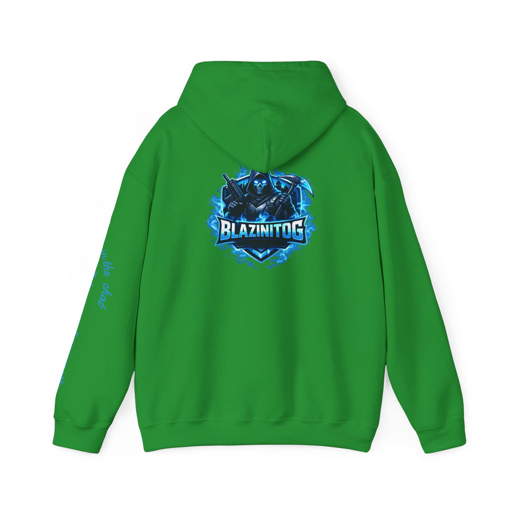 BlazinitOG Logo Hoodie | Blue Gaming Demon Emblem, Sleeve Script