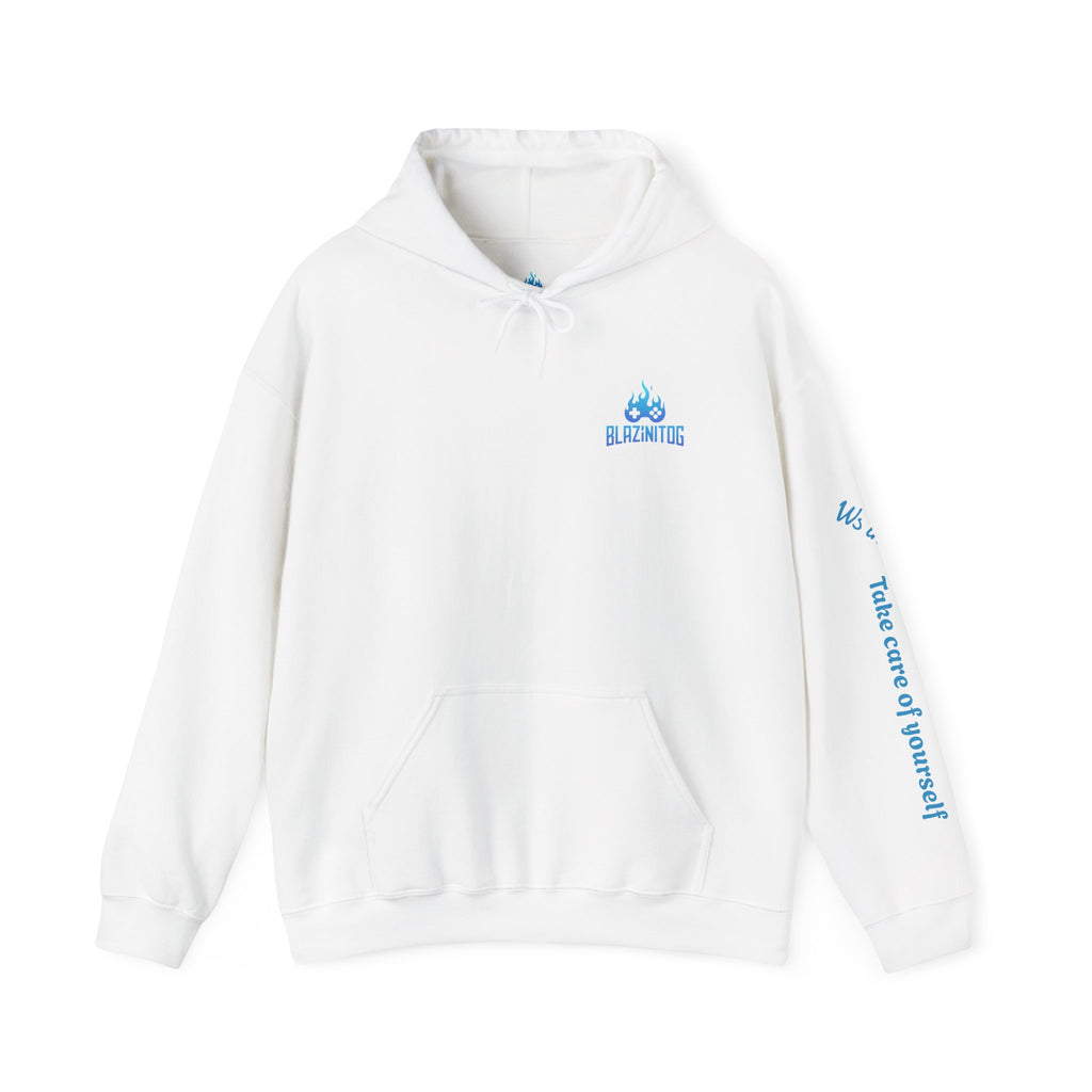 BlazinitOG Logo Hoodie | Blue Gaming Demon Emblem, Sleeve Script
