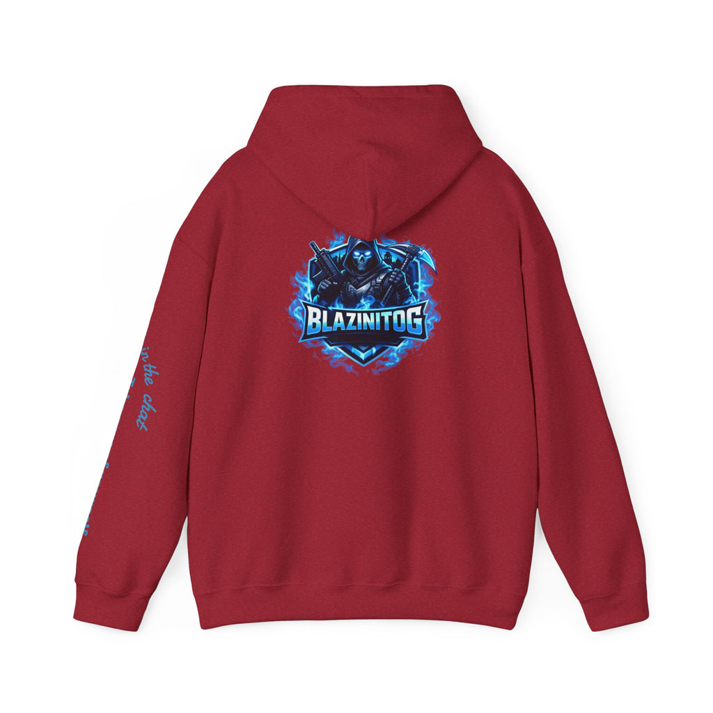 BlazinitOG Logo Hoodie | Blue Gaming Demon Emblem, Sleeve Script