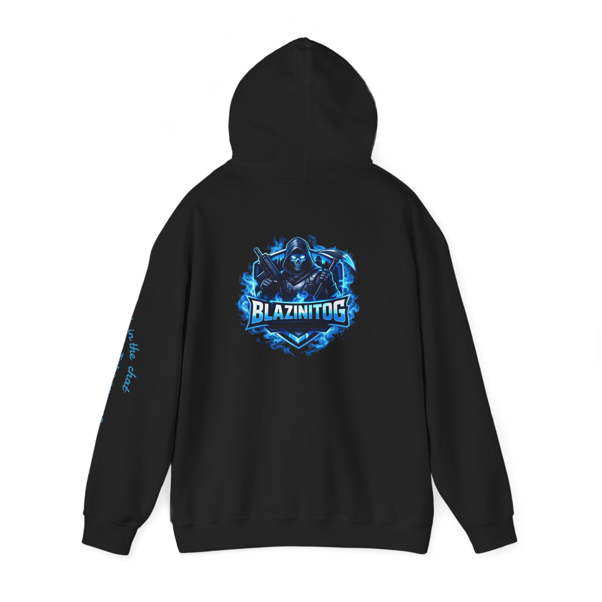 BlazinitOG Logo Hoodie | Blue Gaming Demon Emblem, Sleeve Script