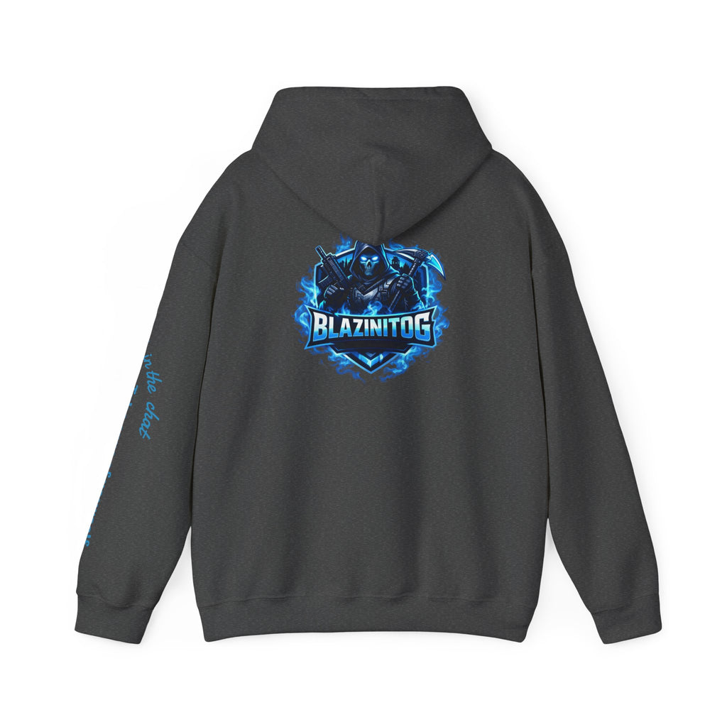 BlazinitOG Logo Hoodie | Blue Gaming Demon Emblem, Sleeve Script