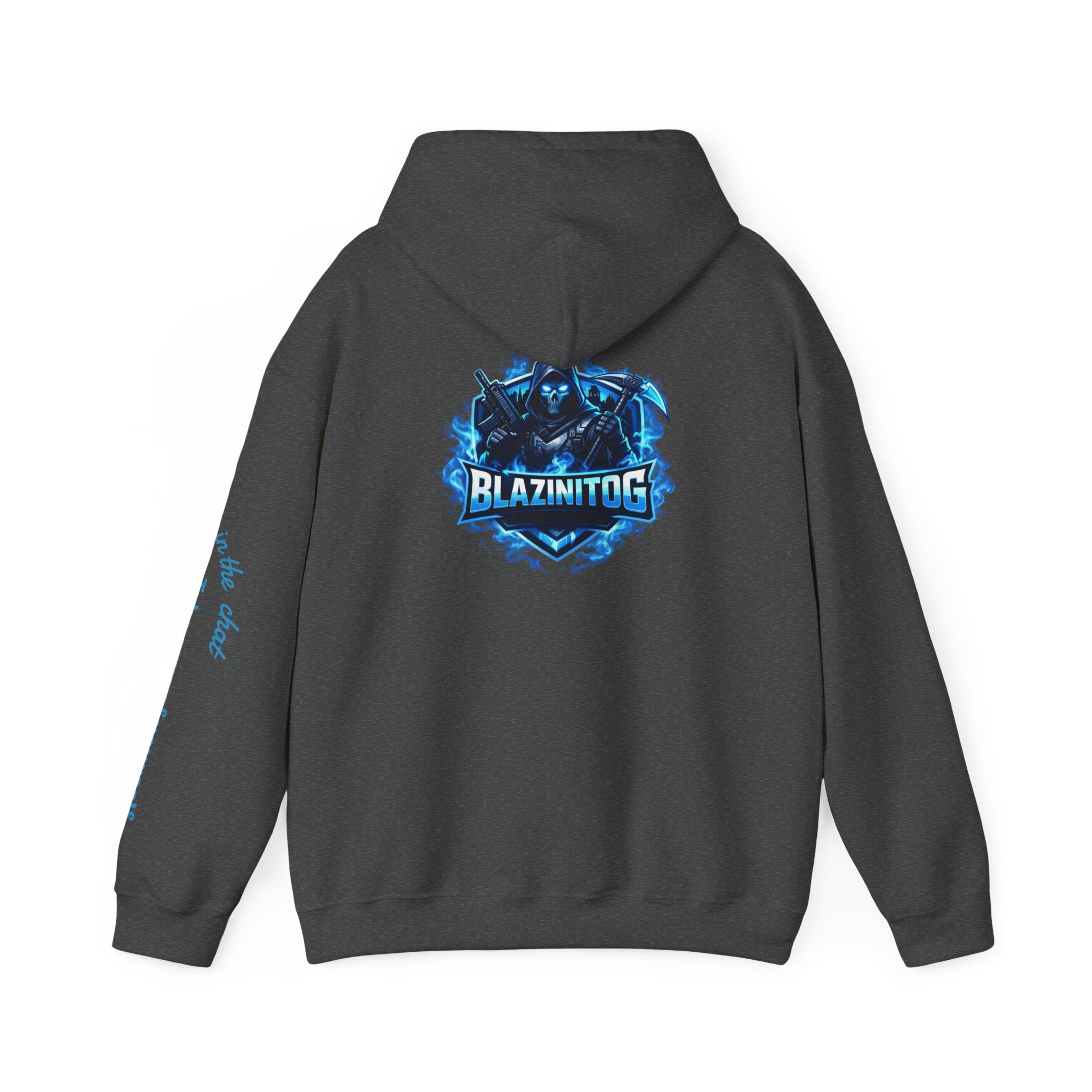 BlazinitOG Logo Hoodie | Blue Gaming Demon Emblem, Sleeve Script