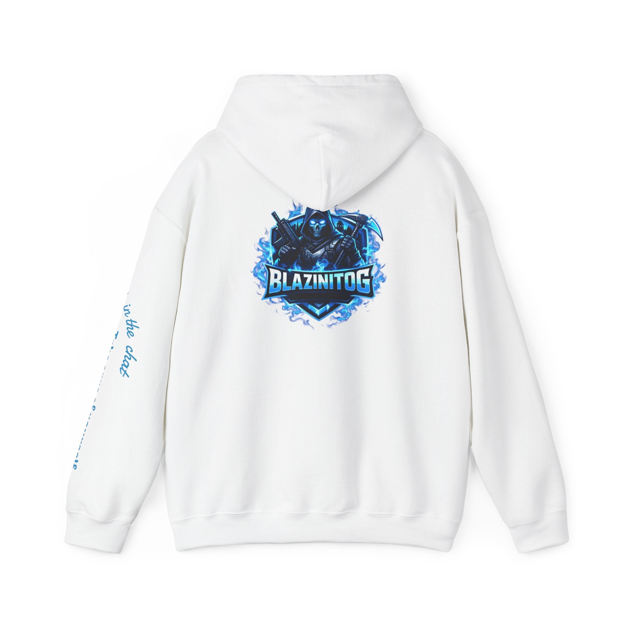 BlazinitOG Logo Hoodie | Blue Gaming Demon Emblem, Sleeve Script