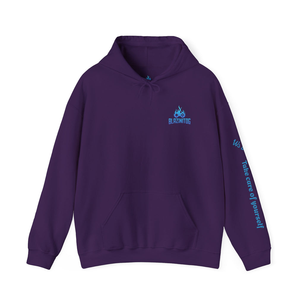 BlazinitOG Logo Hoodie | Blue Gaming Demon Emblem, Sleeve Script