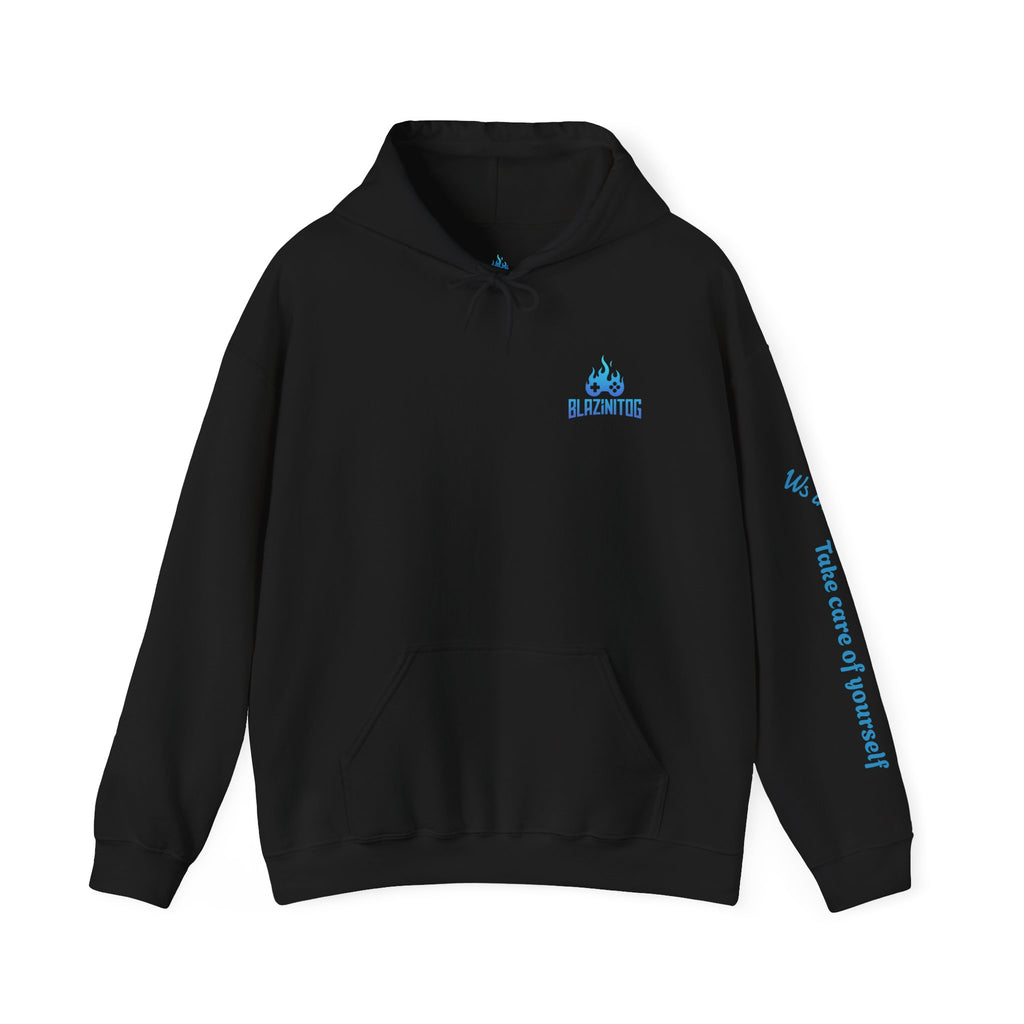 BlazinitOG Logo Hoodie | Blue Gaming Demon Emblem, Sleeve Script