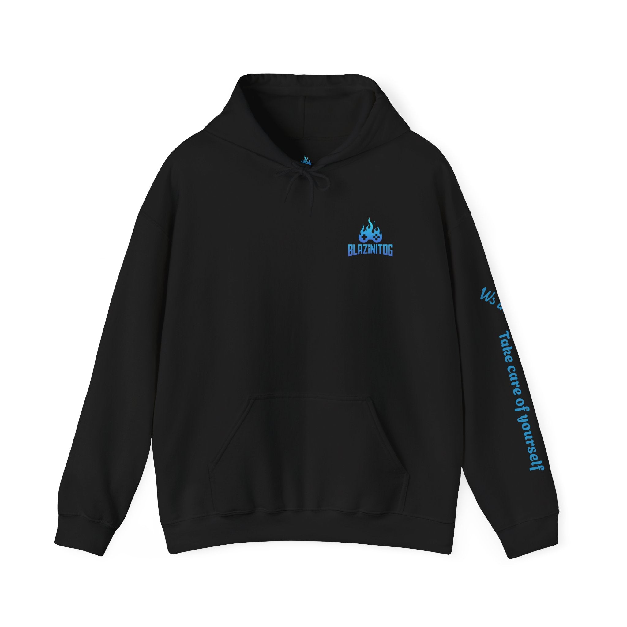 BlazinitOG Logo Hoodie | Blue Gaming Demon Emblem, Sleeve Script