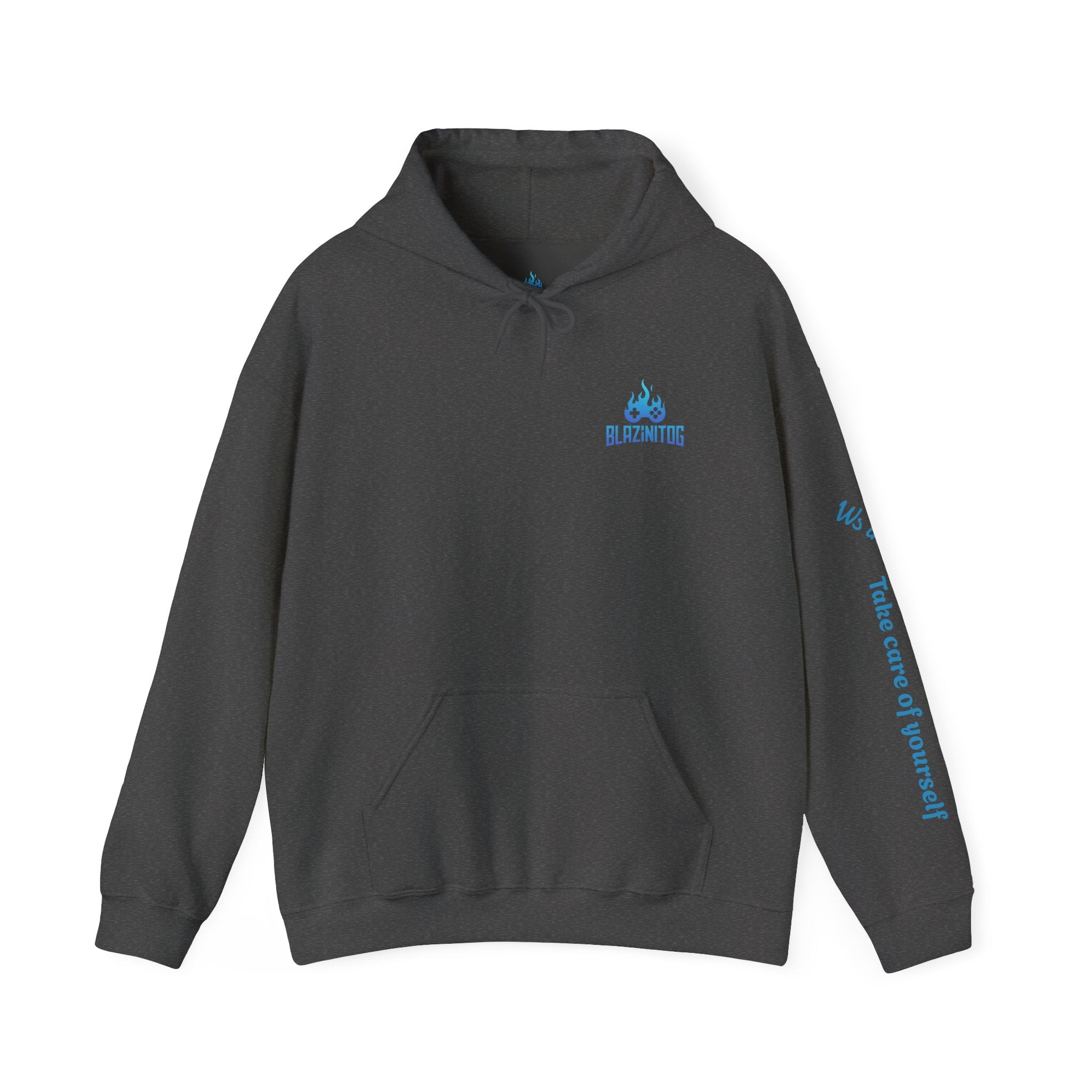 BlazinitOG Logo Hoodie | Blue Gaming Demon Emblem, Sleeve Script