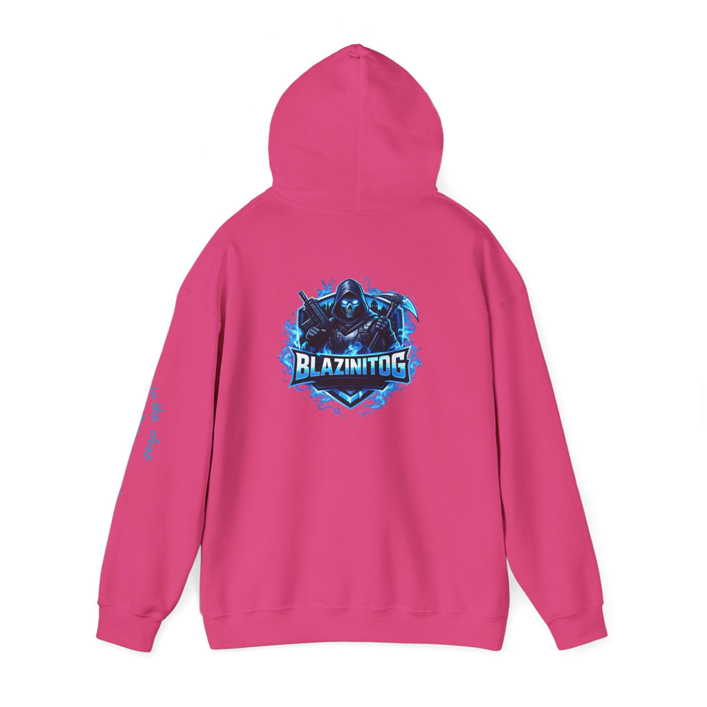 BlazinitOG Logo Hoodie | Blue Gaming Demon Emblem, Sleeve Script