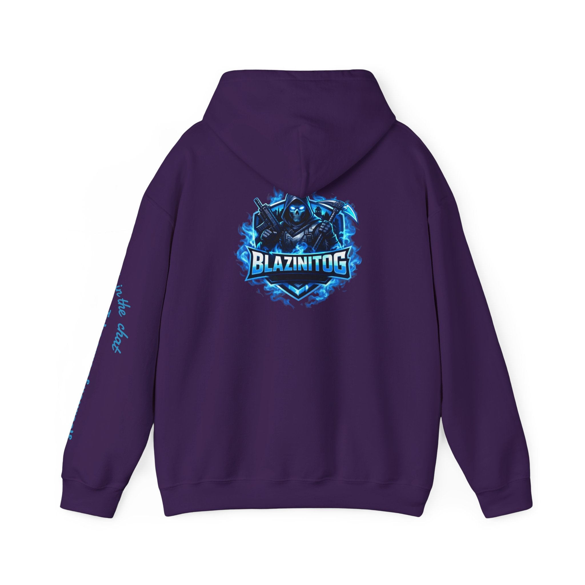 BlazinitOG Logo Hoodie | Blue Gaming Demon Emblem, Sleeve Script