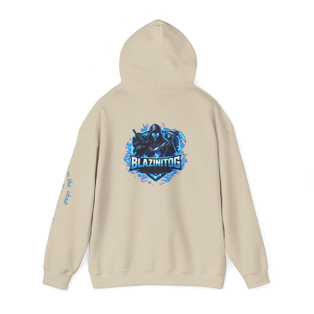 BlazinitOG Logo Hoodie | Blue Gaming Demon Emblem, Sleeve Script