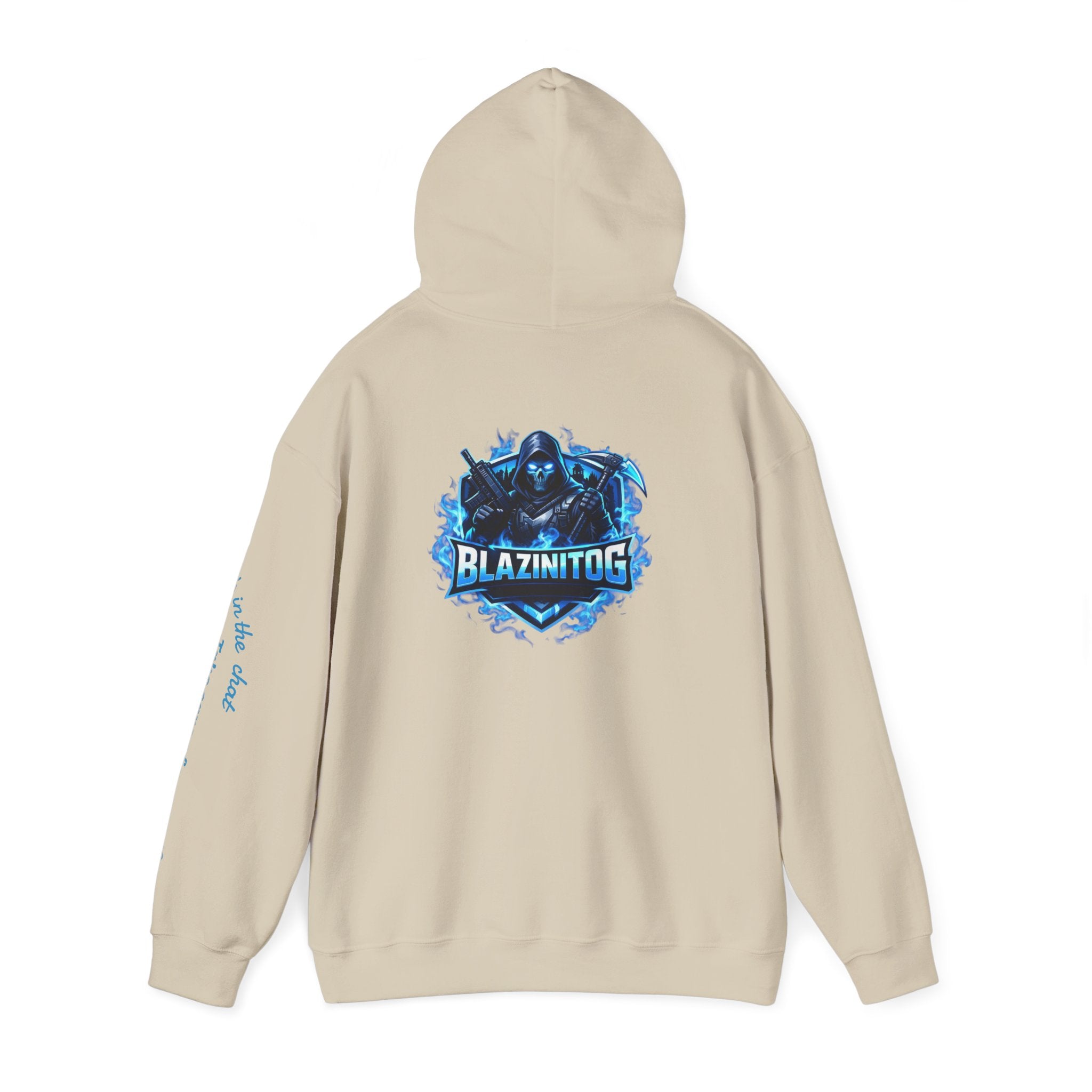 BlazinitOG Logo Hoodie | Blue Gaming Demon Emblem, Sleeve Script