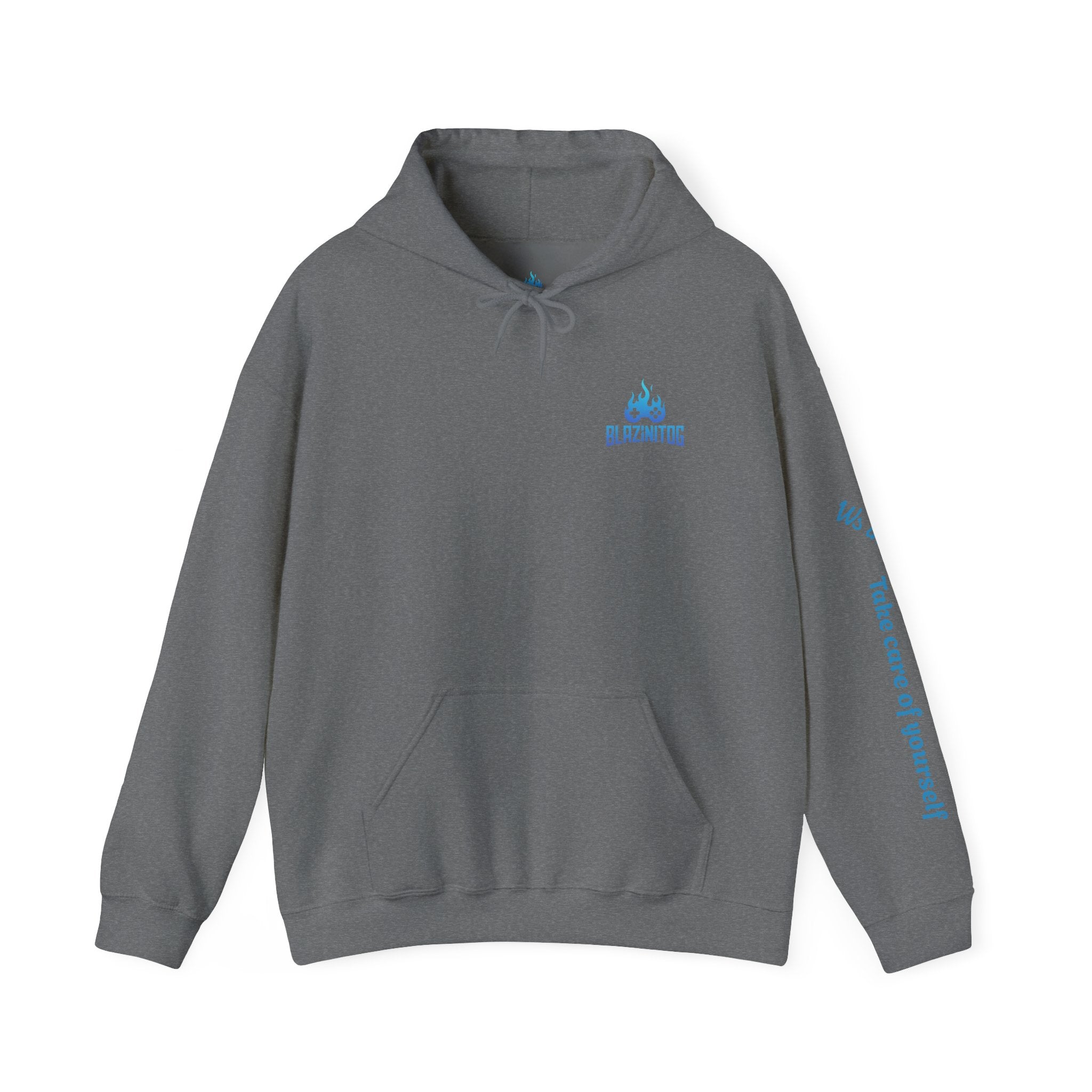 BlazinitOG Logo Hoodie | Blue Gaming Demon Emblem, Sleeve Script