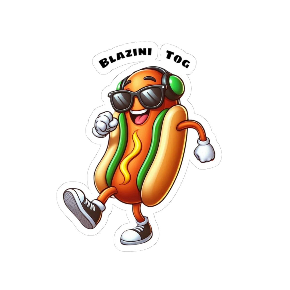 Blazini Tog Kiss-Cut Sticker — Cute Retro Music Hotdog Decal for Laptops & Water Bottles